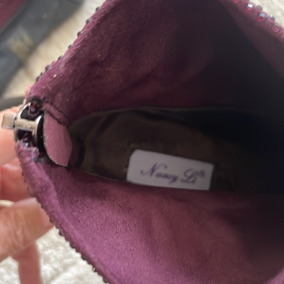 Maroon glitter high heel booties. - Picture 6 of 8